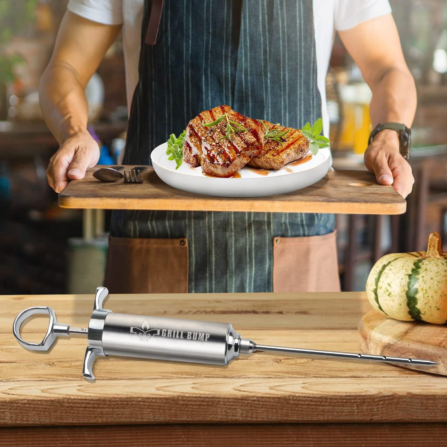 Meat Injector Syringe Kit with 3 Professional Marinade Injector Needles for BBQ Grill Smoker, Turkey and Brisket; 2-oz Large Capacity, Including Paper User Manual, Recipe E-Book (PDF)