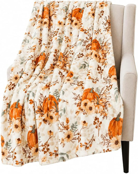 Fall Fleece Throw Blanket: Velvety Soft, Durable Plush Accent for Bed or Couch (Vintage Harvest, 50 x 70 inches)