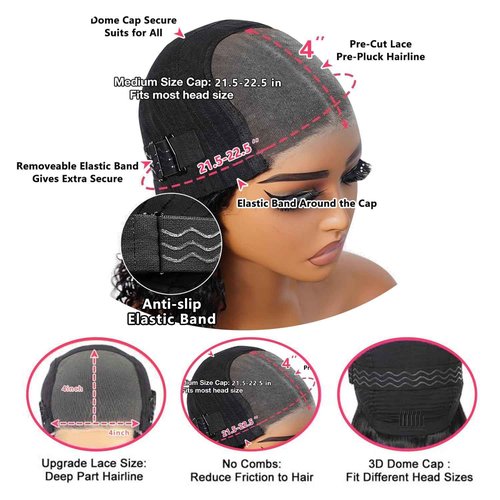 virginess Ombre Highlight Wear and Go Glueless Wigs Human Hair Pre Plucked Pre Cut Deep Wave Lace Front Wigs Human Hair 4x4 Lace Closure Wig for Black Women 180% Density Curly Wig 20 Inch