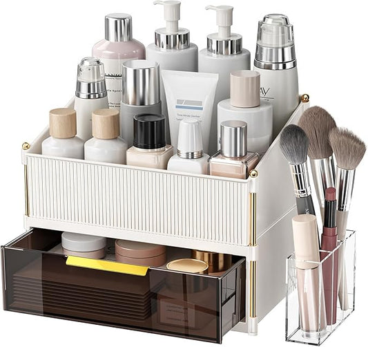 Modular Makeup Organizer, Clear Acrylic Cosmetic Storage Box with Drawer, Vanity Countertop Organizer for Makeup, Skincare and Beauty Accessories – Multiple Styles