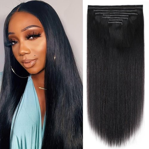 Mihugass Injected Clip in Extension Human Hair Invisible Clip Ins for Women Brazilian Injected Clip ins Human Hair Natural Color 8 Pcs with 18 Clips 120g/Set (24 inch)