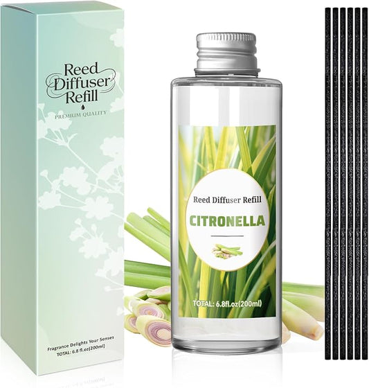 SCENTORINI Reed Diffuser Oil Refill, Citronella Diffuser Oil 6.76 Fl Oz, Lemongrass Scented Essential Oil Refill for Summer Home Fragrance for Room Spa Bathroom Hotel Decor, Patio, Outdoor