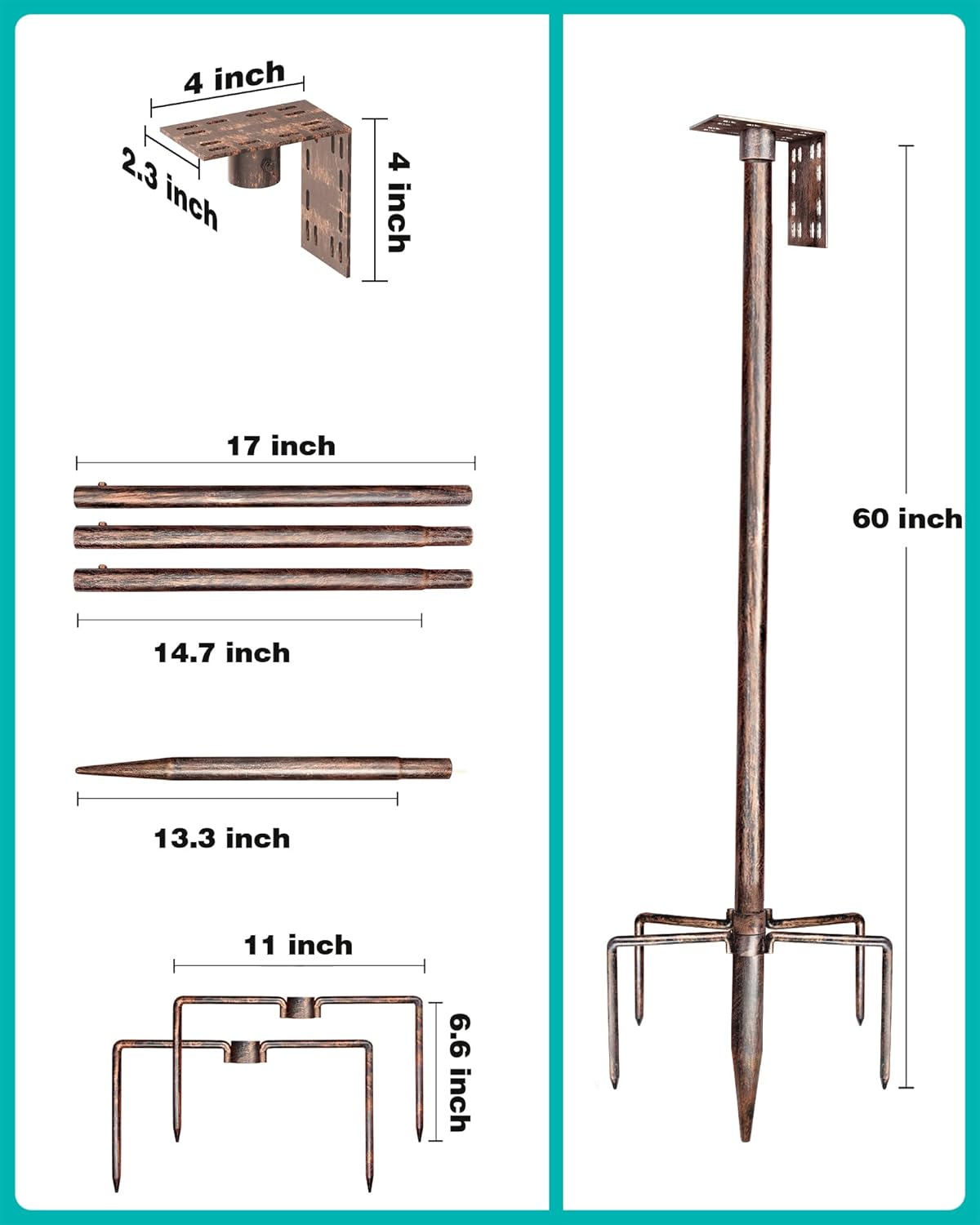 Bird Feeder Pole – 60 Inch Height Bird House Pole with 1-Inch Dia Heavy Duty for Birdfeeders, Feeding Stand with Mount Kit for Outdoor, Slip-Fit Connection, Copper Brushed