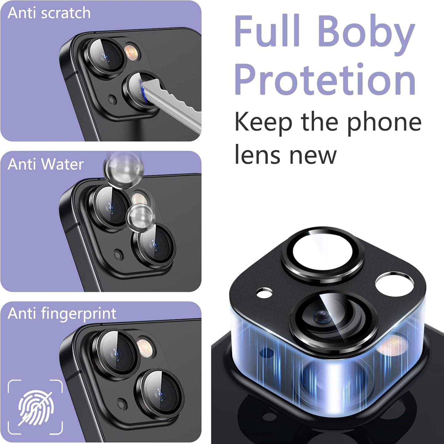 2 Pack Camera Lens Protector for iPhone 14 / iPhone 14 Plus,[Not Easy to Breakn ] AR Tempered Glass Strong Adsorption Metal Camera Cover Screen-blue