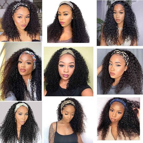 Smoothair Headband Wig Human Hair Kinky Curly Headband Wigs for Black Women Human Hair Wigs Glueless 22 Inch None Lace Front Wigs 150% Density (No Mixed)