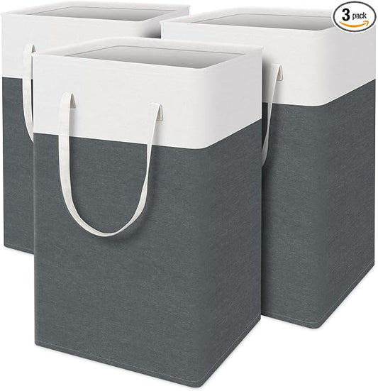 TasticTotes laundry basket 3-Pack, laundry hamper, Hamper with handles, collapsible laundry baskets, Waterproof dirty clothes hamper, Towel Storage for Home or Dorm, 75L-Grey