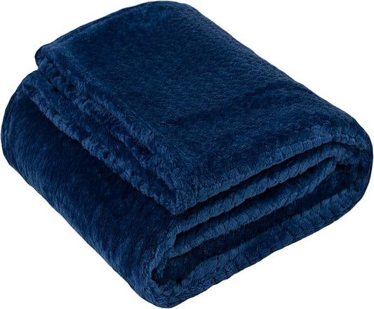 Waffle Knit Textured Throw Blanket Soft for Couch, Sofa, Twin Bed, Kids, Adults, 50” x 60” Chenille Knit Blanket, Boho Throw Blanket for Home Decor 250 GSM (Navy Blue)