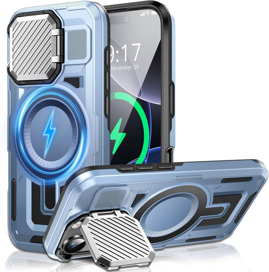 Camera Stand Case for iPhone 16 Pro, [Compatible with MagSafe] [Lens Cover] 2024 Version Military Grade Protective Soft Case for iPhone 16 Pro 6.3 inch Men Women, Blue