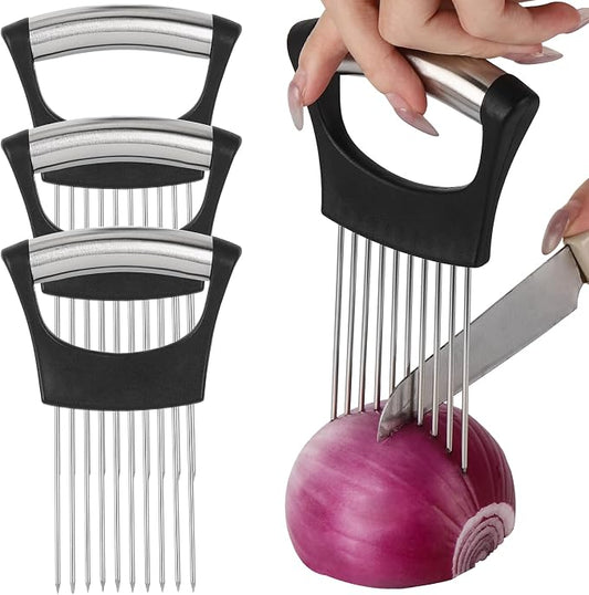 3 Pcs Onion Slicer Holder, All purpose Food Slicer Assistant Tool for Cucumber, Tomato, Potato, Egg, Avocados, Fruit Lemon and Meat