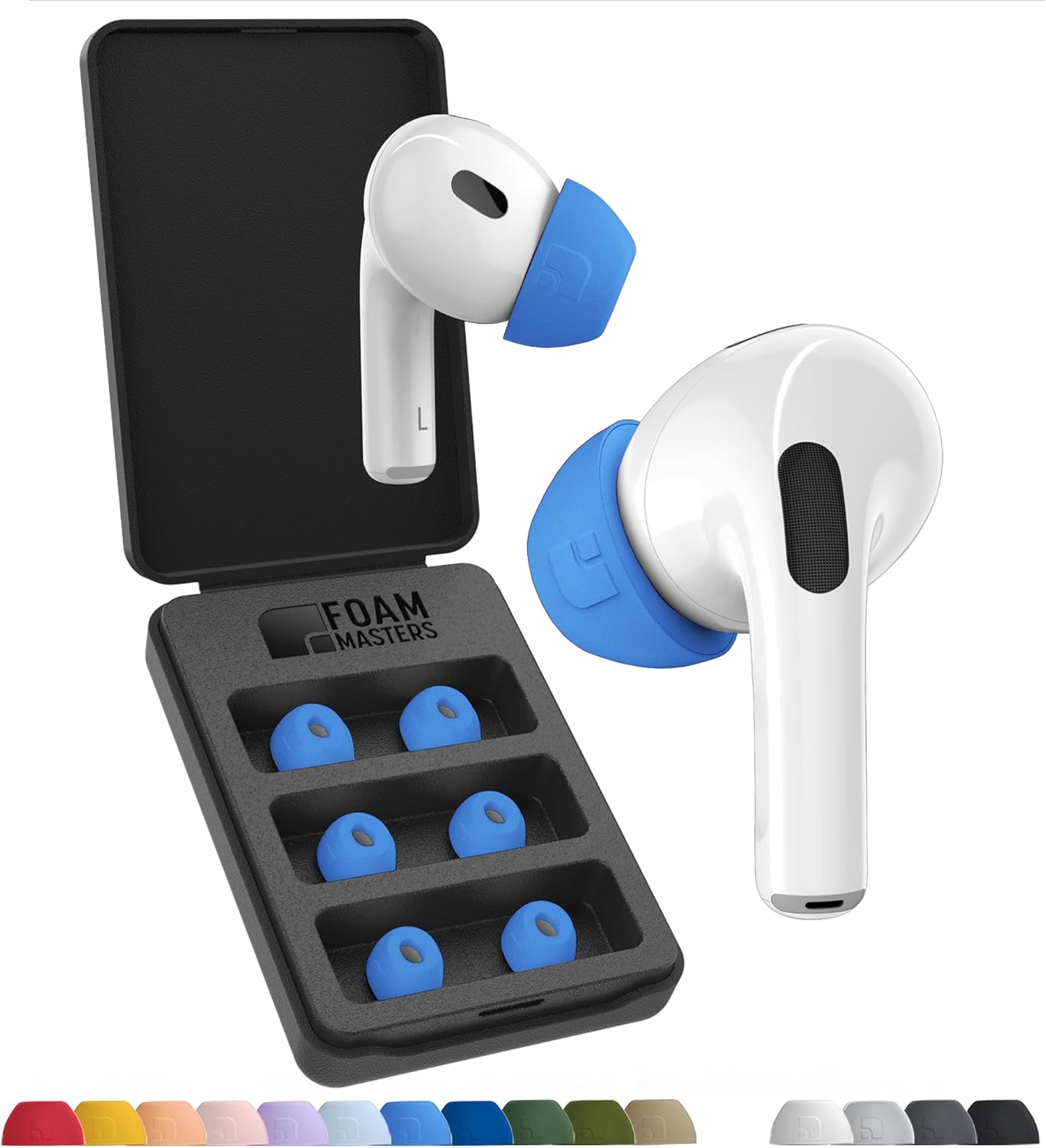 Foam Masters Ultra-Premium Memory Foam Ear Tips for AirPods Pro 1st & 2nd Gen | 3 Pairs | Black Magic Ver 6.0 | Secure | Comfort | Better Noise Cancel | Replacement Buds – Supercar Blue, Large