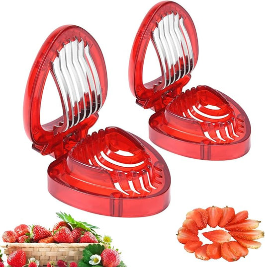 2 PCS Strawberry Slicer, Strawberry Fruit Cutter Slicer Kitchen Gadget Set, Kids Egg Slicer, Fruit Slicing Tool with Stainless Steel Blade