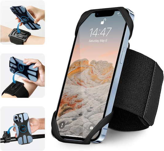 3in1 Running Sports Armband+Wristband+Bicycle Phone Holder,360° Rotation & Detachable Compatible with 4.5-7" Cellphone for iPhone 16/15/Pro/ProMax/14/13/mini/Pro Max/XS/XR"