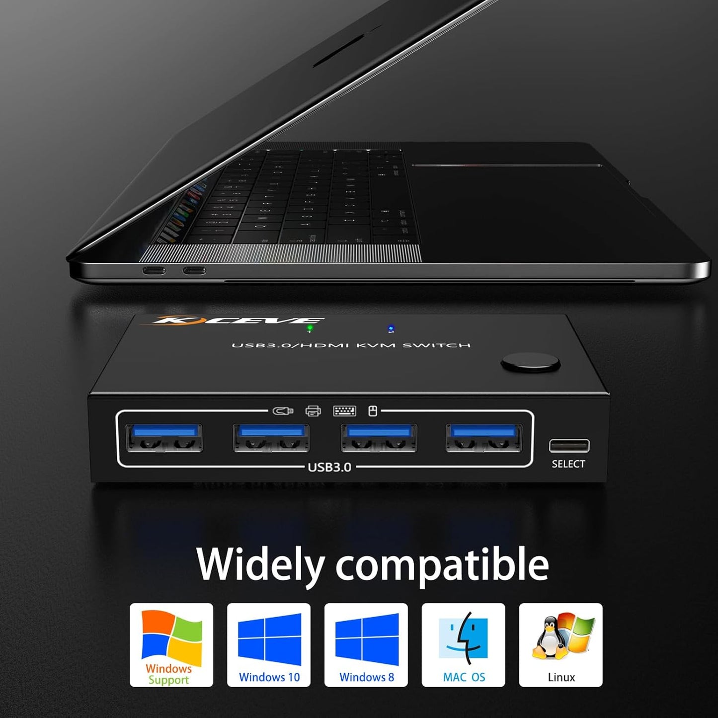 HDMI KVM Switch 1 Monitors 2 Computers 4K@60Hz, USB3.0 KVM Switches EDID Simulator 2 Ports for 2 PC Sharing Single Monitor and Keyboard Mouse with Wired Extend Controller and USB3.0 Cables