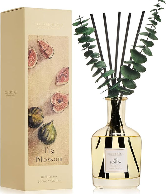 COCORRÍNA Fig Blossom Reed Diffuser – 6.76 oz Essential Oil with 8 Reeds & Real Eucalyptus Sticks, Home Fragrance for Bedroom or Bathroom Décor