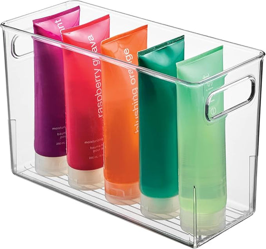 iDesign Slim Clear Plastic Bathroom Storage Bin, Tall Narrow | Organizer for Lotions, Creams, Toiletries