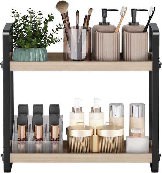 HNRLOY Bathroom Counter Organizer,Bathroom Countertop Organizer,Counter Shelf,Countertop Storage,Organization and Storage,Makeup Shelf,Sink Caddy(Burlywood 2 Tier)