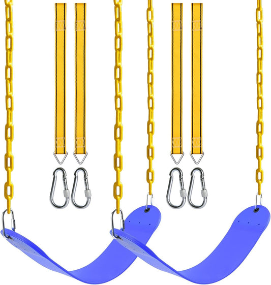PACEARTH 2 Pack Swings Seats Holds 660lbs with 68.9 inch Anti-Rust Chains Plastic Coated 23.6 inch Tree Hanging Straps and Locking Buckles (Blue)