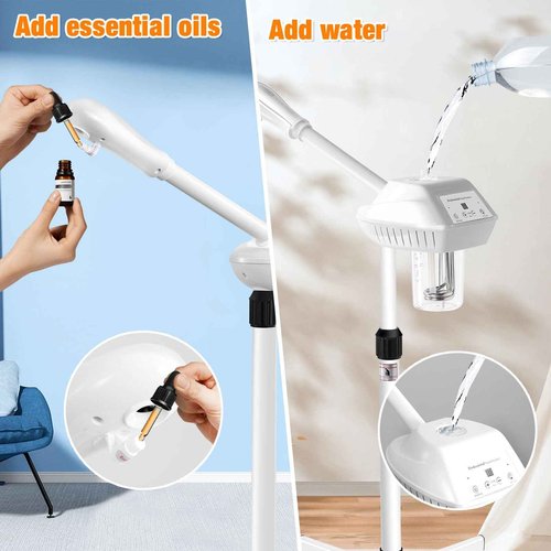 Professional Facial Steamer, Esthetician Steamer on Wheels with Hot Mist, Stand Face Steamer for Facial Deep Cleaning, Steamer for Facial for Personal Care or Spa, Moisturizing and Hydrating, White
