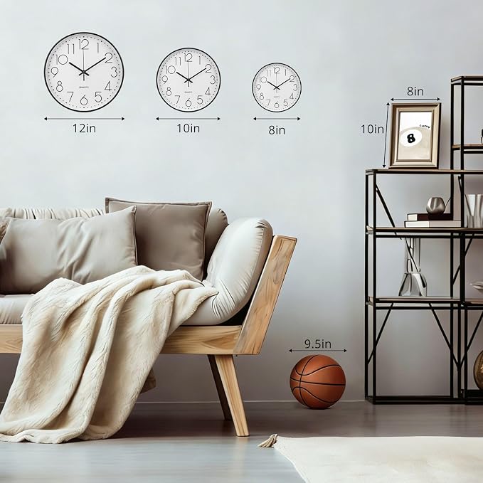 Wall Clock 10 Inch Non-Ticking Silent Modern Simple Style Round Decor Clock Pink Stereoscopic Dial Quartz Wall Clocks for Home/Office/School/Living Room/Bedroom/Kitchen