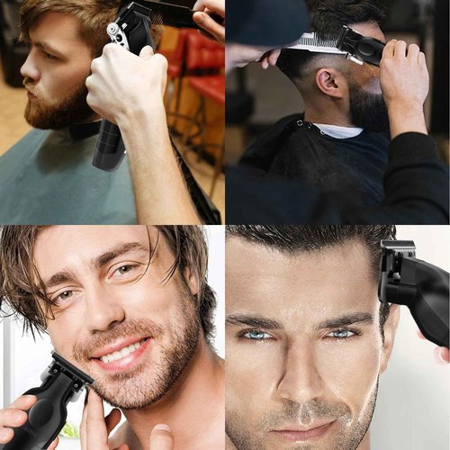 KEMEI Black Professional Hair Clippers and Trimmers Set, Electric Hair Clippers for Men, Cordless Barber Clippers, T Blade Trimmer, Rechargeable Haircut Fade Clippers