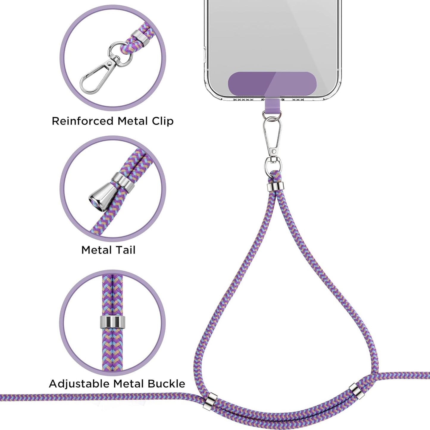 CACOE Cell Phone Lanyard Universal Crossbody Multifuctional Lanyard Compatible with Most Smartphones (Purple Blue, 30"（Neck Strap×1）+8""（Wrist Strap×1）)"