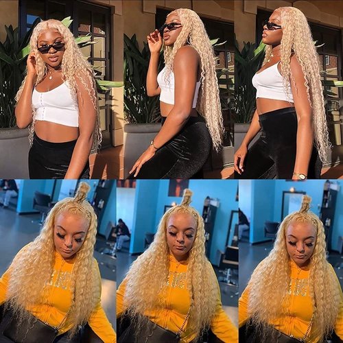 Habiliana Human Hair Bundles 14 16 18 Inch Blonde 613 Deep Wave Bundles Human Hair 100% Unprocessed Soft Sewn In with Double Drown Weft for Black Women