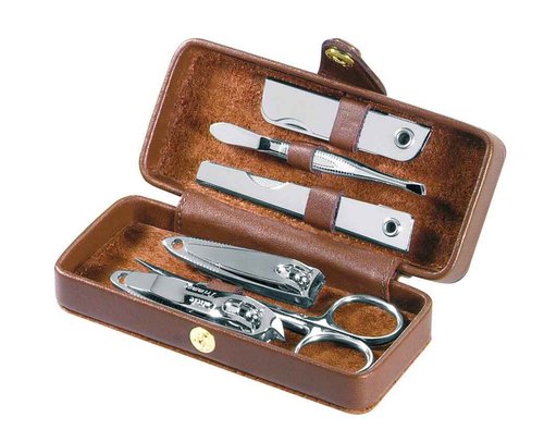 Royce Leather Suede Lined Travel Manicure Set, Black, One Size