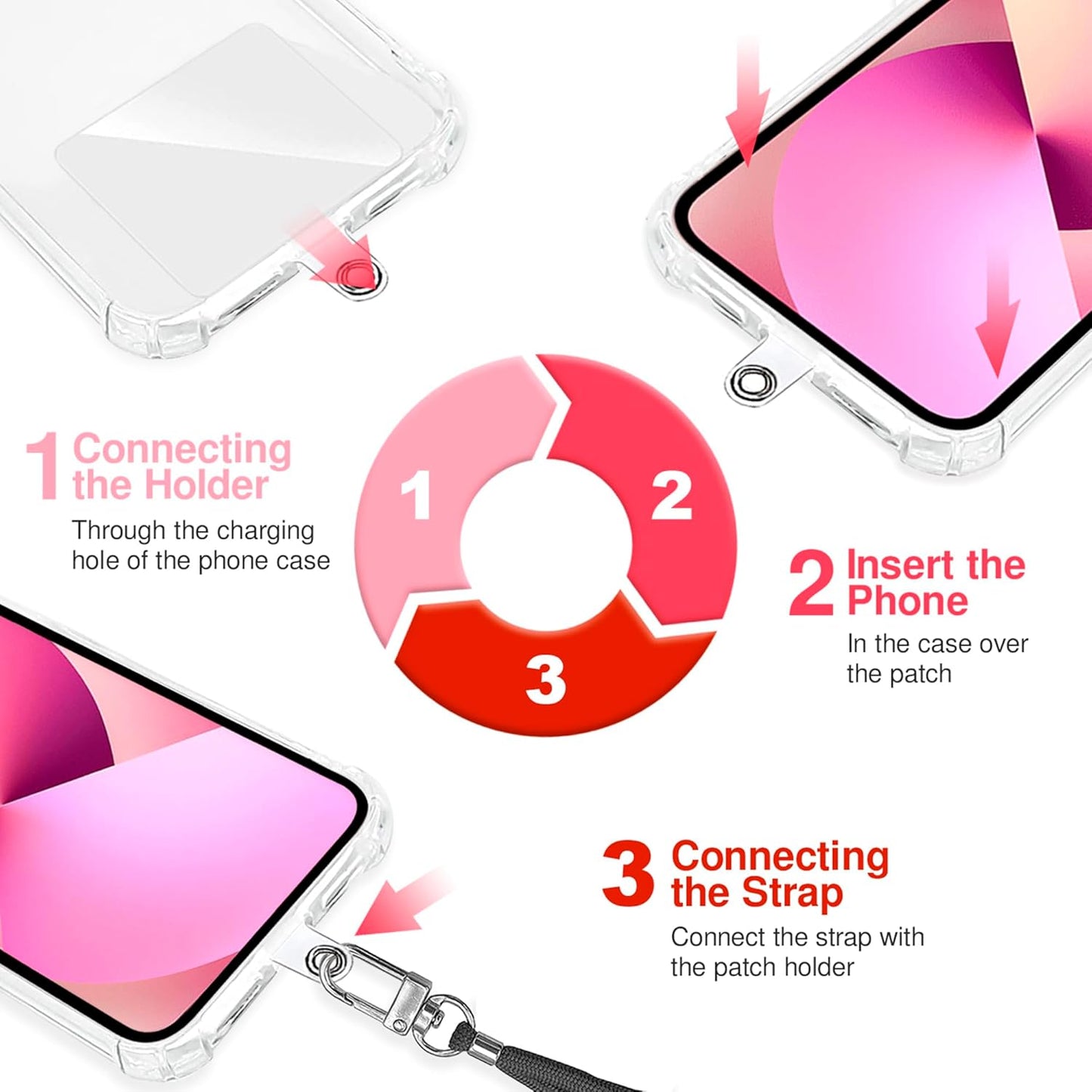 Cell Phone Lanyard [Light Orange] - Comfortable Universal Smartphone Lanyard - Easy to Use Neck Phone Holder [Clear Patch] - Adjustable Length Phone Strap Crossbody - Fits All Mobile Phones