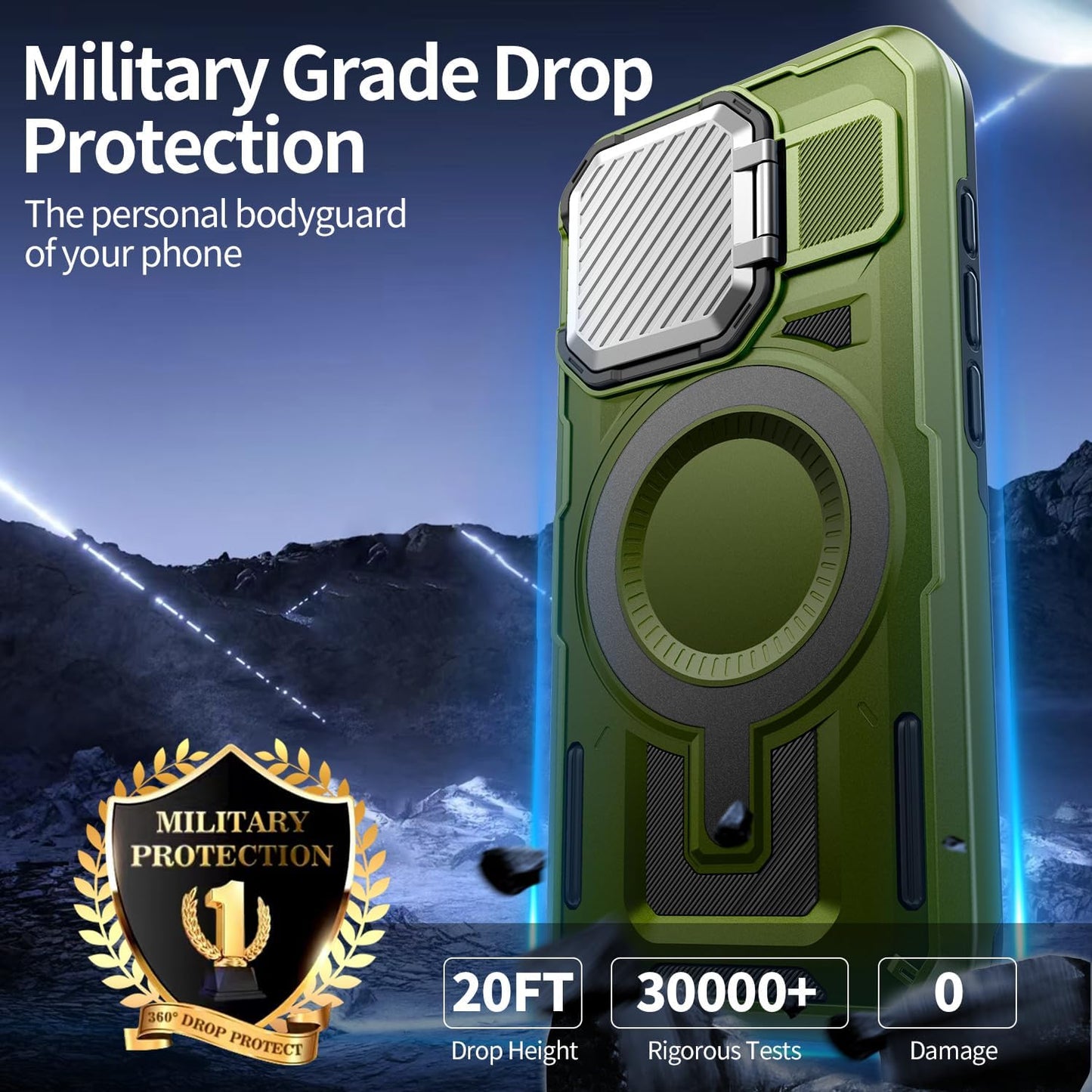 Camera Stand Case for iPhone 16, [Compatible with Mag Safe] [Lens Cover] 2024 Version Military Grade Protective Soft Case for iPhone 16 6.1 inch Men Women, Green