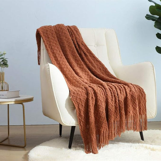 CREVENT Home Farmhouse Decor Rustic Couch Sofa Chair Bed Throw Blanket, Soft Warm Light Weight for Travelling in Spring Summer (50''X60'' Caramel/Rust/Burnt Orange)