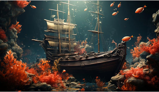 Pirate Shipwreck Aquarium Background Under The Sea Coral Reefs Fish Tank Background Underwater Sunken Ship Landscape Terrarium Background Tropical Sea Marine Life Aquarium Tank Background 36x20in