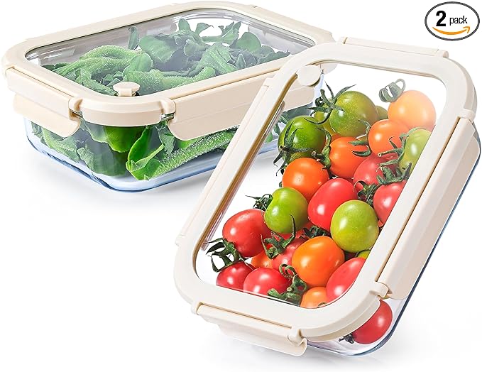 NUTRIUPS Glass Food Storage Containers with Glass Lids, 35 OZ, Set of 2 | Rectangle, 4 Cup, High Borosilicate Glass Meal Prep Containers