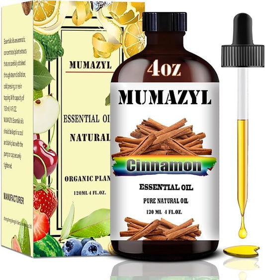 Cinnamon Essential Oil, Cinnamon Oil 4 Fl Oz 120ML for Diffuser Humidifier Yoga Cleaning DIY Candle Soap Making MUMAZYL Essential Oils