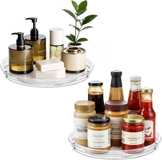 LAMU 2 Pack Lazy Susan Organizer, 9'' Clear Lazy Susan Turntable for Cabinet, Fridge, Kitchen, Pantry, Countertop, Table Top, Refrigerator Organizers and Storage, Seasoning and Spice Organizer