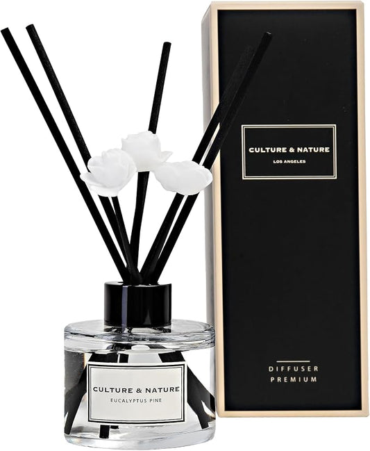CULTURE & NATURE Reed Diffuser Set 4oz (120ml) Eucalyptus Pine Scented Diffuser with Sticks Home Fragrance Reed Diffuser for Bathroom Shelf Decor