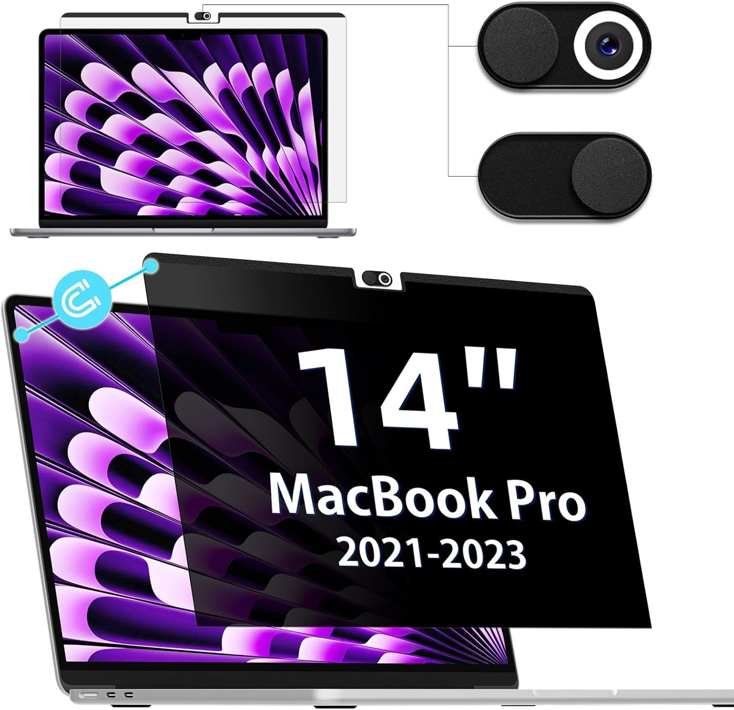 Privacy Screen MacBook Pro 14 Inch (2021-2023, M1, M2, M3-A2918 A2992 A2442 A2779), Magnetic Removable Matte Anti Blue Light Glare Filter 14in Privacy Screen Protector Compatible with Mac Pro 14.2""