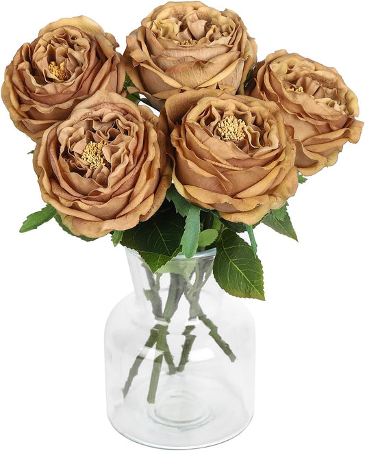 DuHouse 5Pcs Silk Roses Fake Roses with Stems Real Touch Rose Peony Latex Fake Flower for Arrangement Wedding Party Home Decoration