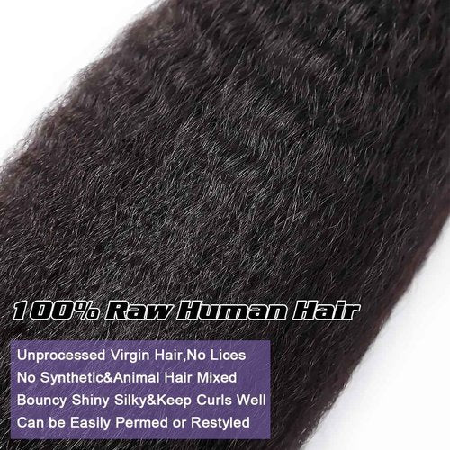 Kinky Straight Human Hair Bundles(14 16 18 Inch)100% Unprocessed Brazilian Virgin Human Hair 12A Yaki Straight 3 Bundles Hair Weft Sew In for Black Women Natural Color