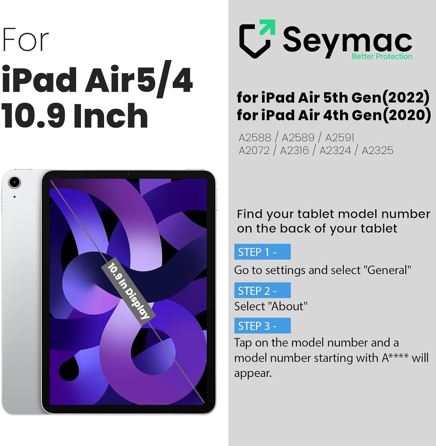 SEYMAC for iPad Air 5th/ 4th Generation Case 10.9 Inch, Full-Body Shockproof Protective Case with Screen Protector, Rotating Stand/Handle/Shoulder Strap/Pencil Holder for iPad Air 5/ Air 4, Blue