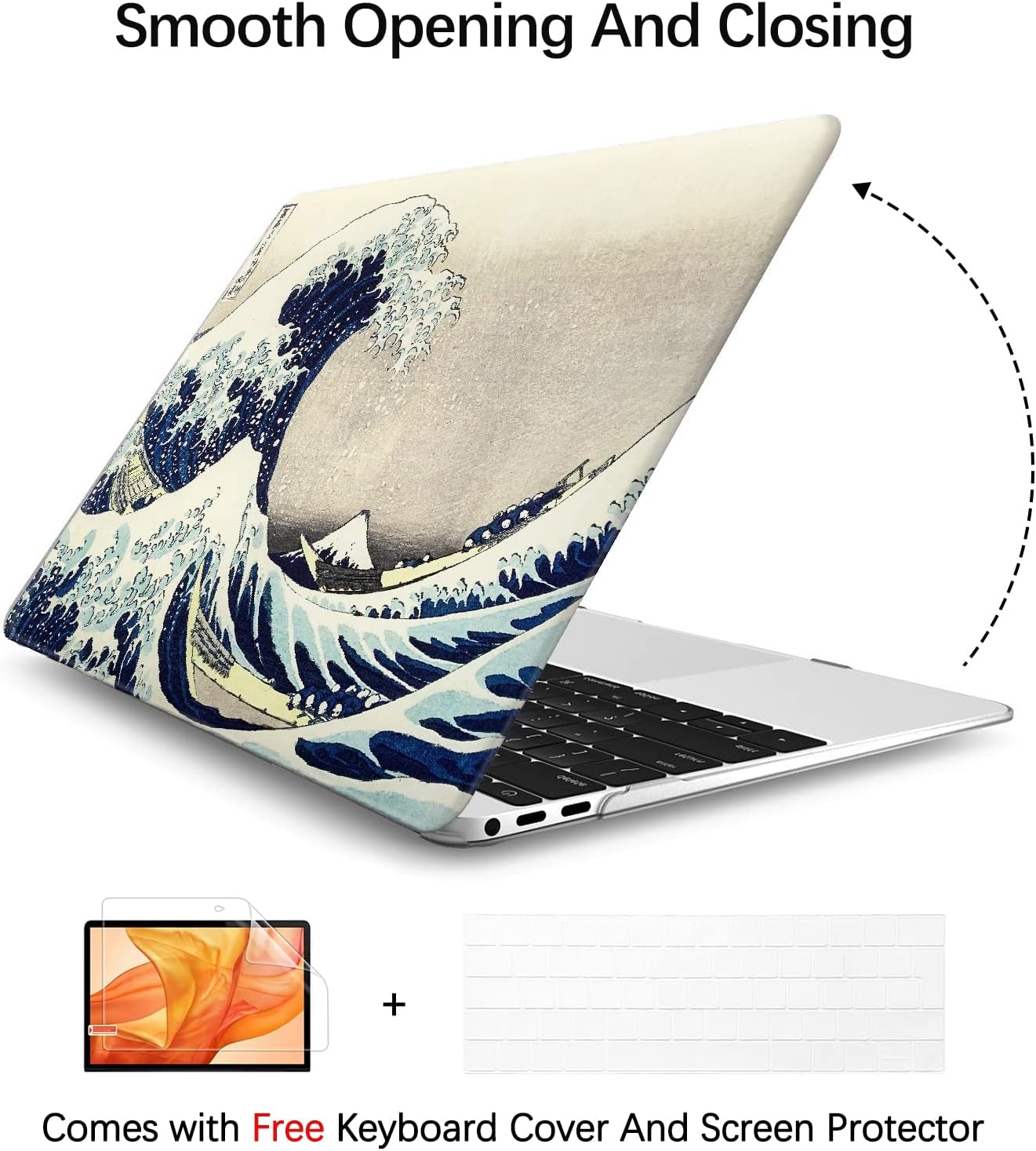 Berkin Arts Compatible with MacBook Air 13 inch Cover, 2022-2018 Release A2179/A2337 M1 with Touch ID with Keyboard Cover & Screen Protector Ukiyo-e (The Great Wave by Hokusai)