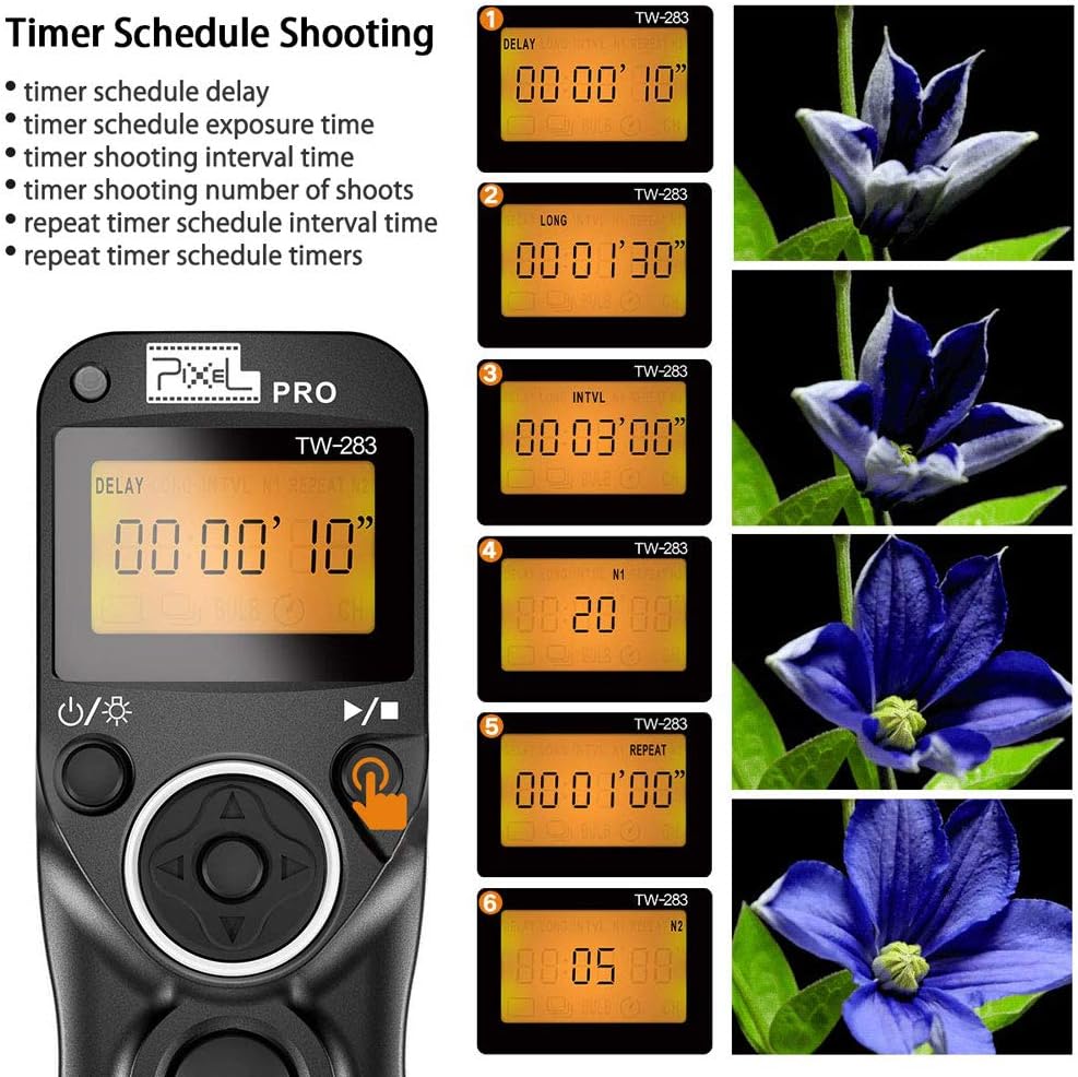 Wireless Remote Commander Shutter Release Cable Timer Pixel TW-283 S2 Wired Shutter Release Cable Compatible for Sony Alpha a7, a77II, a7R,a7RII, a7S, a5100, a6000