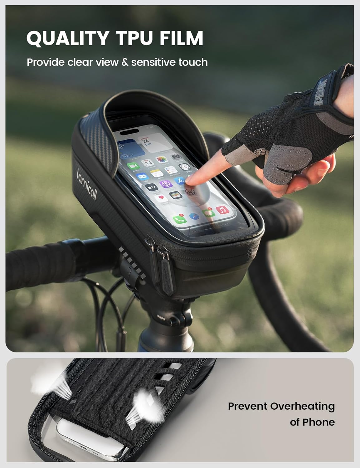 Lamicall Bike Frame Bag Waterproof - [1s Release] [2 in 1] Bike Phone Bag, Bike Phone Holder Mount, Bicycle Top Tube Bag, Cycling Pouch with Rain Cover, Bike Accessories for Phones Under 7""