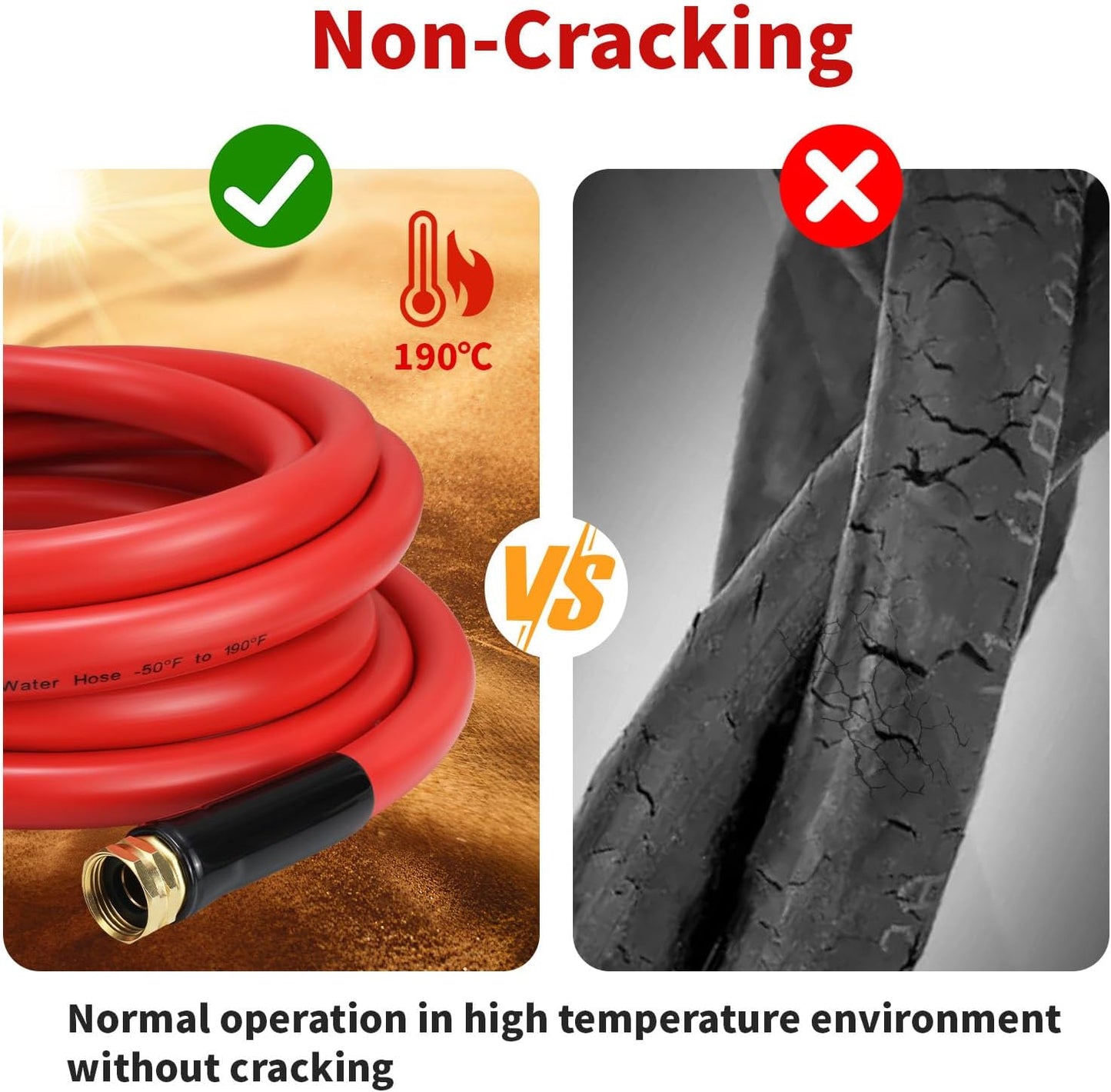 Garden Hose 5 ft x 5/8” Hot Water Hose,-50°F to 190°F,Burst 600Psi Flexible & Lightweight Upgraded Rubber Hoses,3/4” Solid Fittings for All-weather Outdoor Lawn & Garden