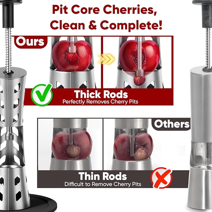 Newness Cherry Pitter, Premium Cherry Pitter Remover Tool, 304 Stainless Steel Cherry Seed Remover, Durable Cherry Stoner Fruit Pit Corer Deseeder Kitchen Tool, Press Type, More Labor Saving