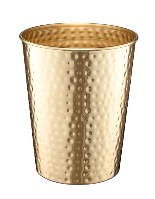 Monarch Abode Metal Bathroom Trash Can – Waste Basket for Bedroom, Office Desk, & Dorm, Hand Hammered, Durable Decorative Brushed Gold Small Trash Can Bathroom Garbage Bin Wastebasket