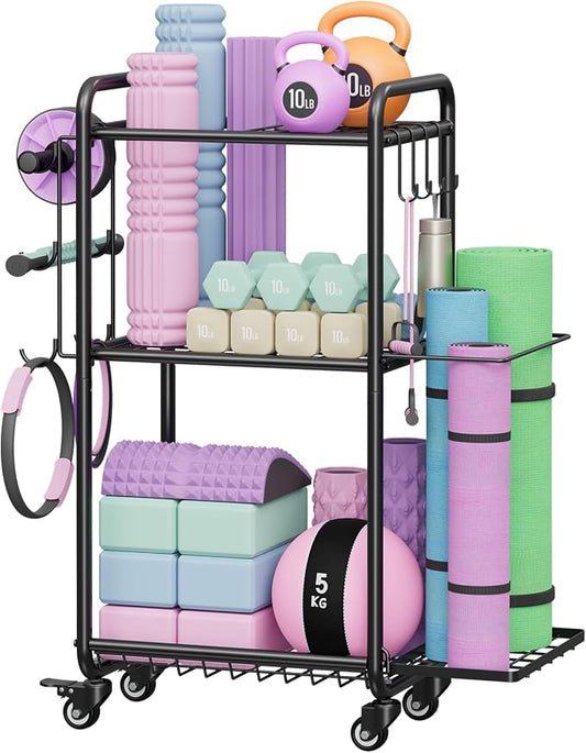 Multi-Functional Home Gym Storage Rack - Yoga Mat Storage Rack, Dumbbell Weight Rack & Workout Equipment Storage with Heavy-Duty Steel Construction for Gym Fitness Organizer