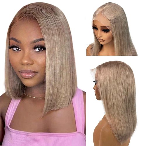 Licoville 13x6 Ash Blonde Bob Wig Human Hair 12 Inch Deep Part Ash Blonde HD Lace Front Wig Human Hair Short Bob Wigs for Black Women 180% Density Silky Straight Blond Wig