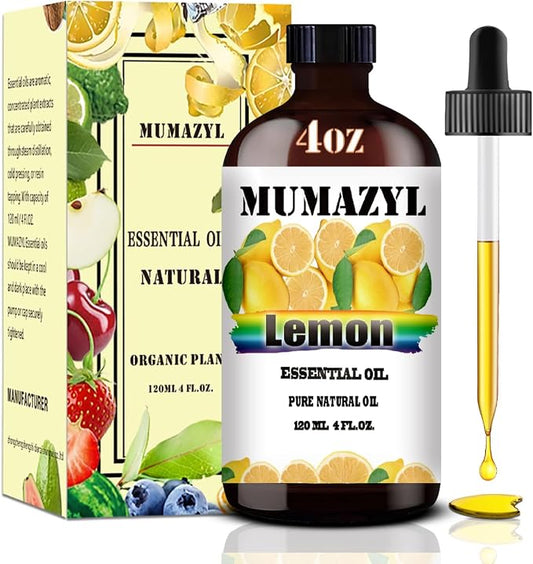 Lemon Essential Oil, Lemon Oil 4 Fl Oz 120ML for Diffuser Humidifier Yoga Cleaning DIY Candle Soap Making MUMAZYL Essential Oils