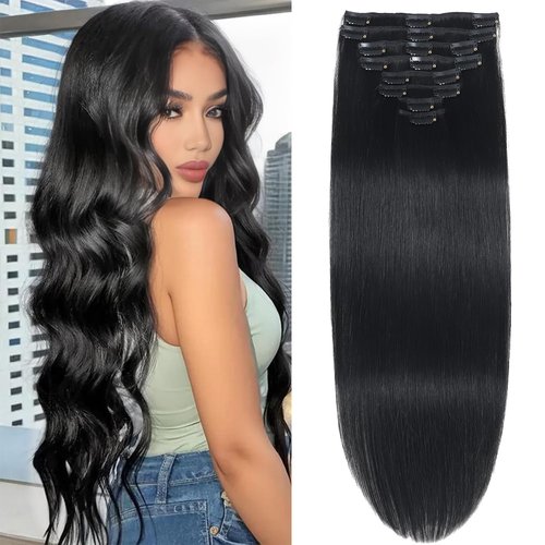 Clip in Hair Extensions Real Human Hair Clip in Extensions for Women Seamless Invisible Jet Black Natural Remy 100% Human Clips ins Extension 8pcs Double Weft 20 inch 3.7oz/105g