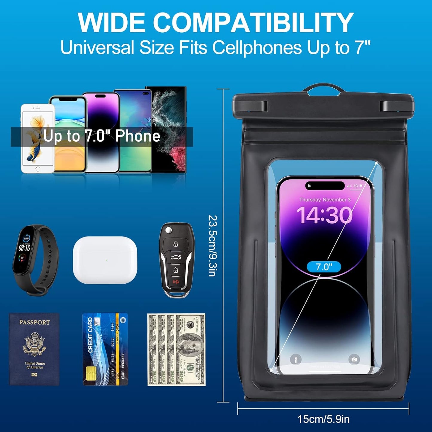 Waterproof Phone Pouch for Cruise Ship Essentials 2024 Woman, Large Waterproof Cellphone Dry Bag Floating for iPhone 16 15 14 13 12 11 Pro Max Galaxy S20-S24, Up to 7" IPX8 HD Touch Protector 2 Pack"